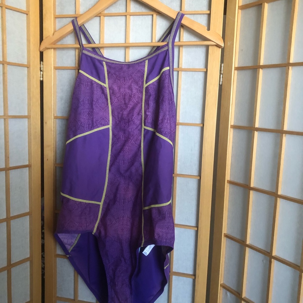 Athlete seamed racerback swimsuit purple L